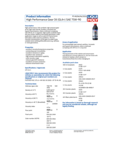 Alternative view of LIQUI MOLY High Perform­ance Gear Oil GL4+ SAE 75W-90 1 Litre 4434