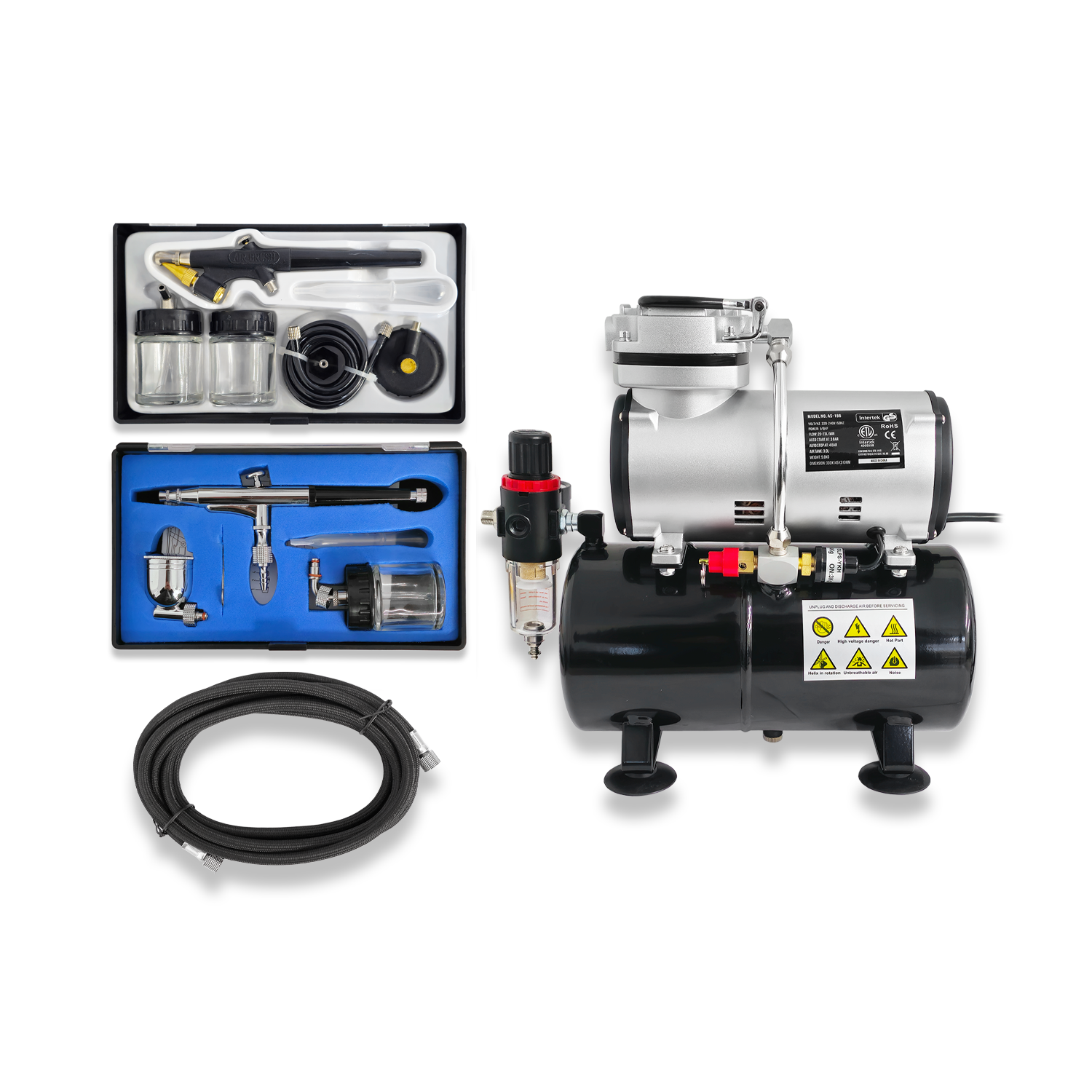 AIRBRUSH TANK COMPRESSOR KIT WITH AIR BRUSHES 134 + 138 AND HOSE