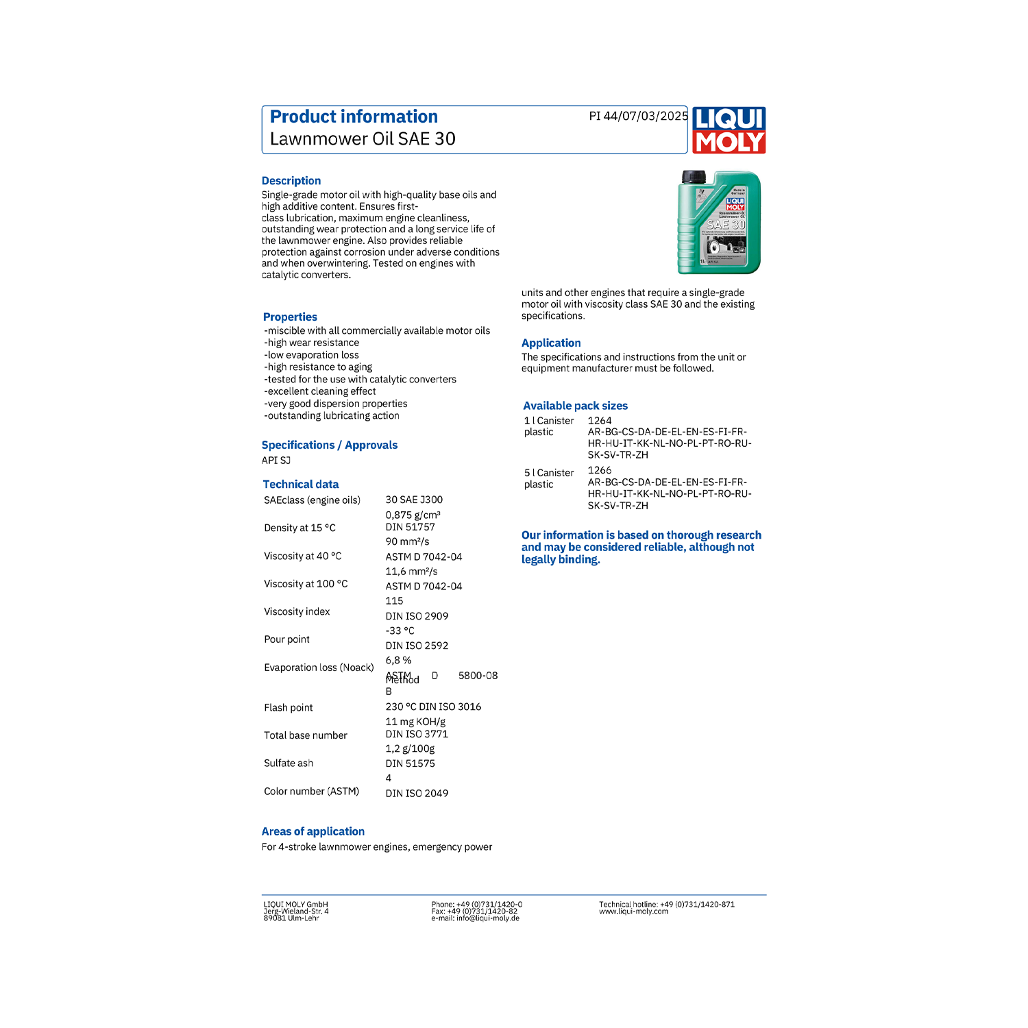 LIQUI MOLY Lawnmower Oil/Garden Equipment Oil SAE 30 1L 1264 - Image 6
