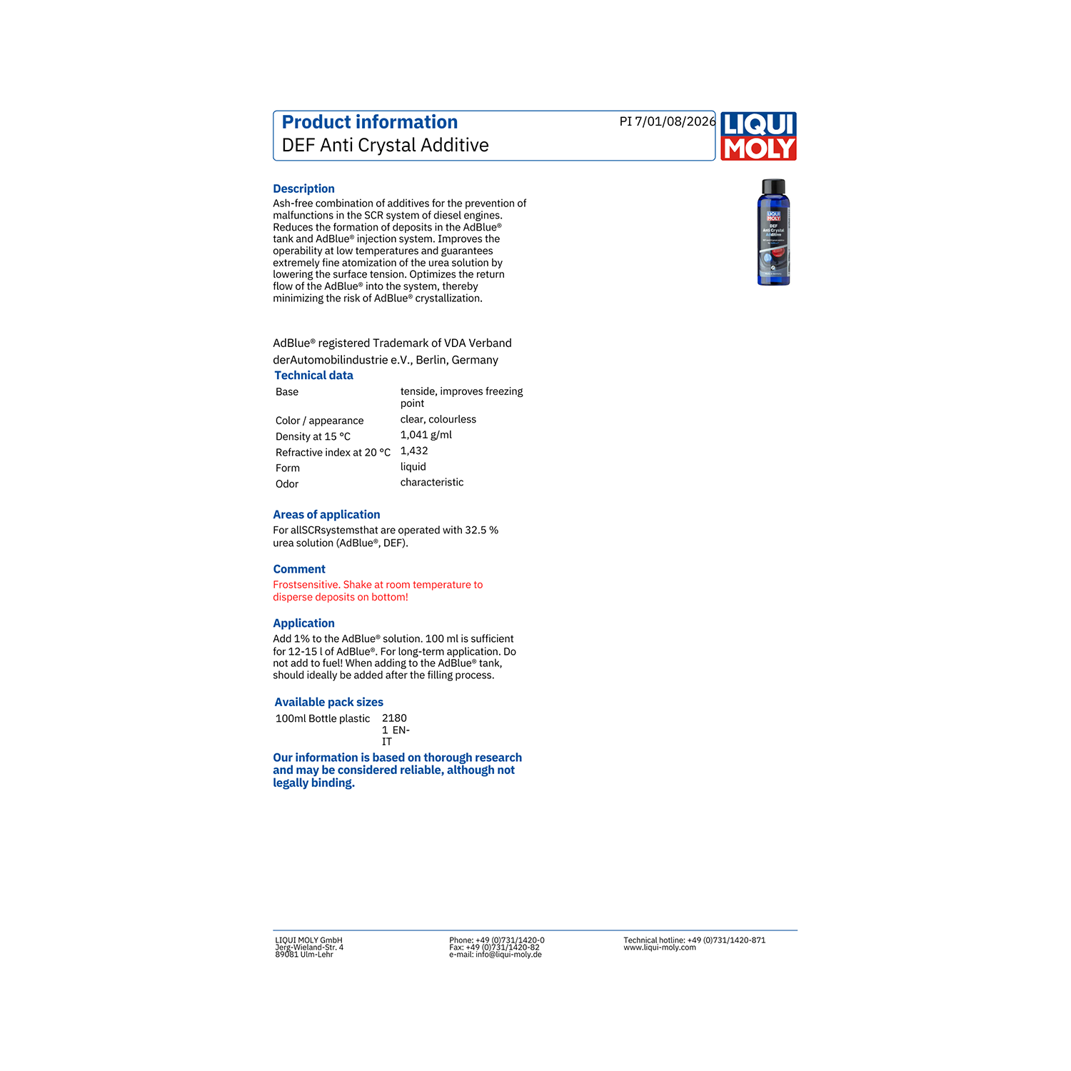 LIQUI MOLY DEF Anti Crystal Additive 100ml AdBlue® Additive 21801 - Image 3