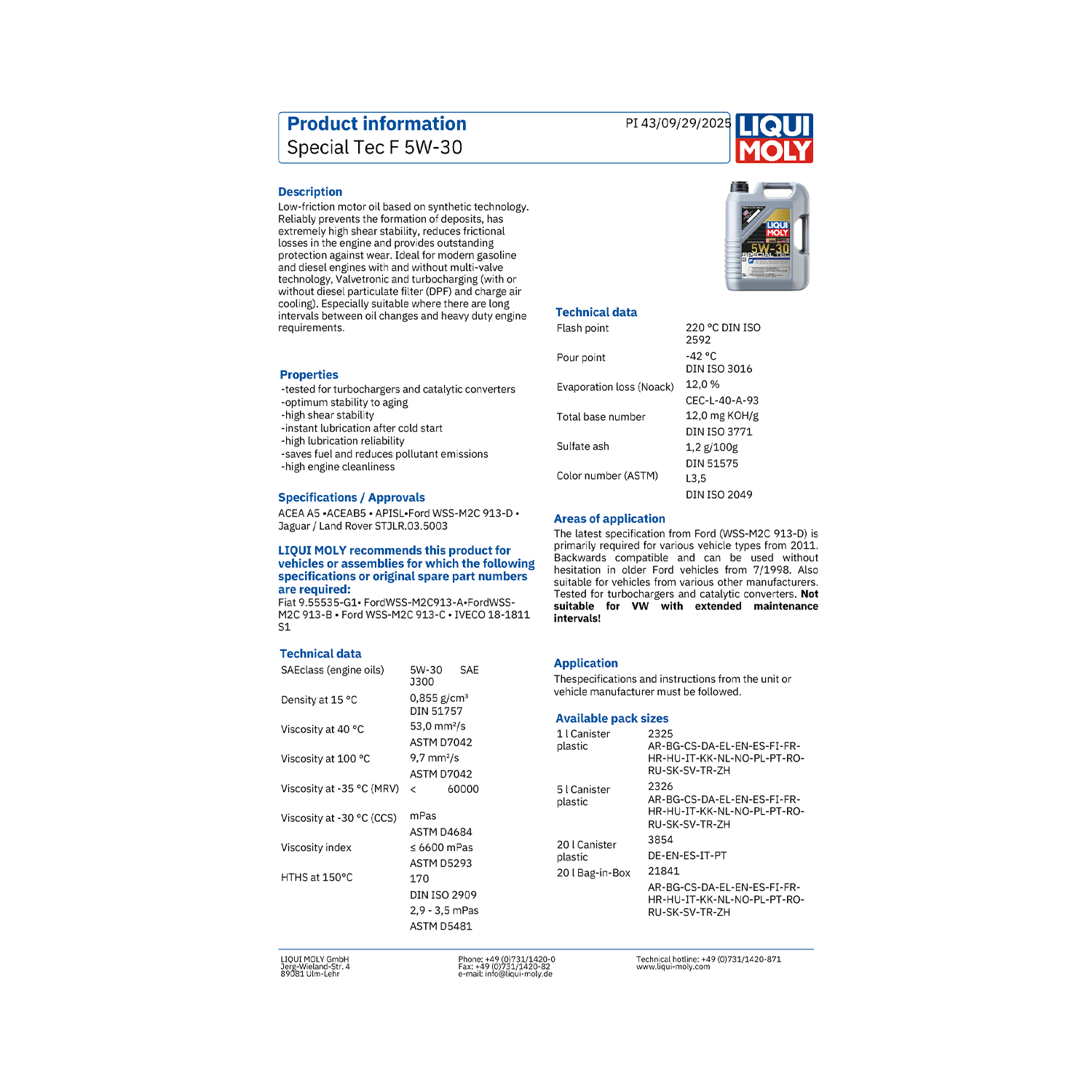 LIQUI MOLY Special Tec F 5W-30 Engine Oil 5 Litre 2326 - Image 7