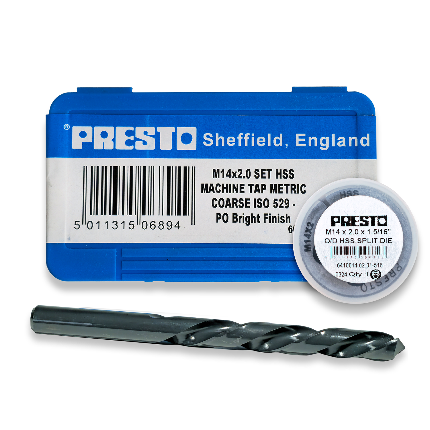 PRESTO M14 x 2.0 HSS Tap & Split Die Set With 12.0mm Tapping Drill
